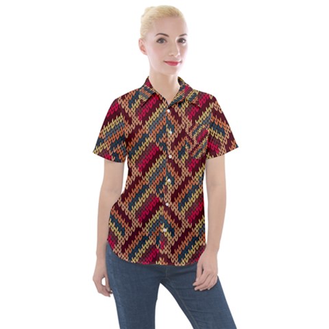 Zig Zag Knitted Pattern Women s Short Sleeve Pocket Shirt by goljakoff