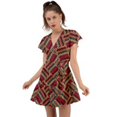 Zig Zag Knitted Pattern Flutter Sleeve Wrap Dress by goljakoff