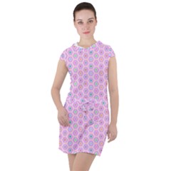 Hexagonal Pattern Unidirectional Drawstring Hooded Dress by Dutashop