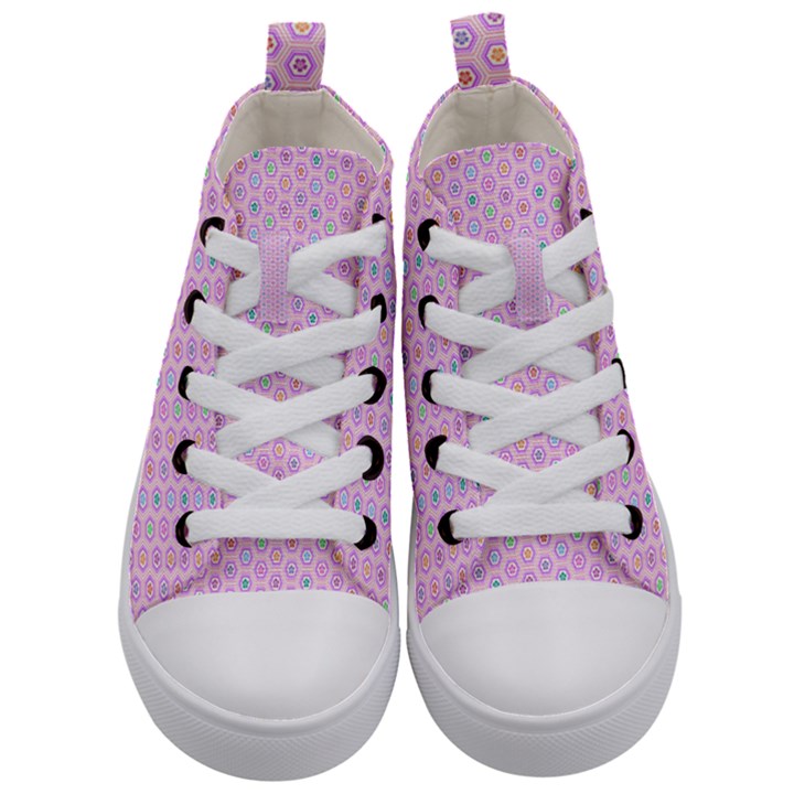 Hexagonal Pattern Unidirectional Kids  Mid-Top Canvas Sneakers