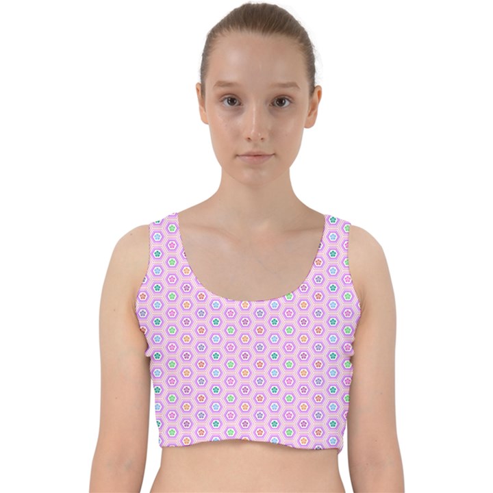 Hexagonal Pattern Unidirectional Velvet Racer Back Crop Top