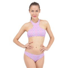 Hexagonal Pattern Unidirectional High Neck Bikini Set