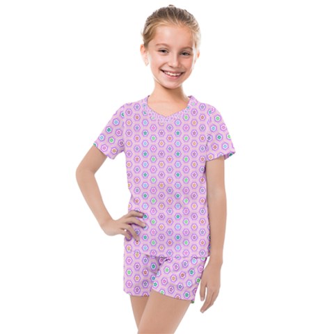 Hexagonal Pattern Unidirectional Kids  Mesh Tee And Shorts Set by Dutashop