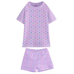 Hexagonal Pattern Unidirectional Kids  Swim Tee And Shorts Set