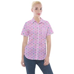 Hexagonal Pattern Unidirectional Women s Short Sleeve Pocket Shirt