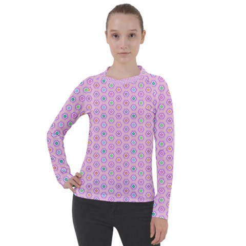 Hexagonal Pattern Unidirectional Women s Pique Long Sleeve Tee by Dutashop