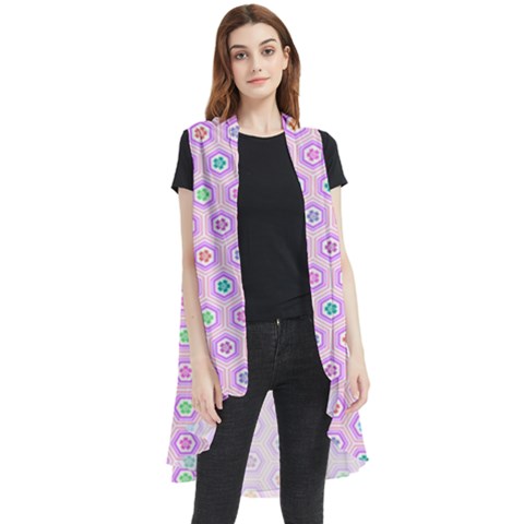 Hexagonal Pattern Unidirectional Sleeveless Chiffon Waistcoat Shirt by Dutashop