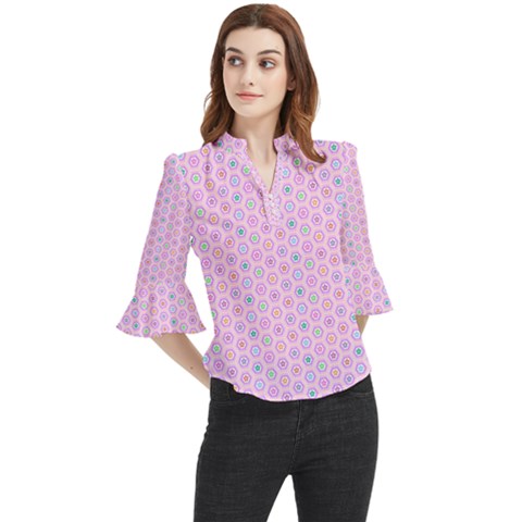 Hexagonal Pattern Unidirectional Loose Horn Sleeve Chiffon Blouse by Dutashop