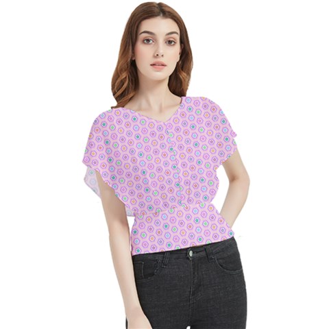 Hexagonal Pattern Unidirectional Butterfly Chiffon Blouse by Dutashop