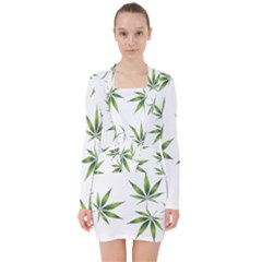 Cannabis Curative Cut Out Drug V-neck Bodycon Long Sleeve Dress by Dutashop