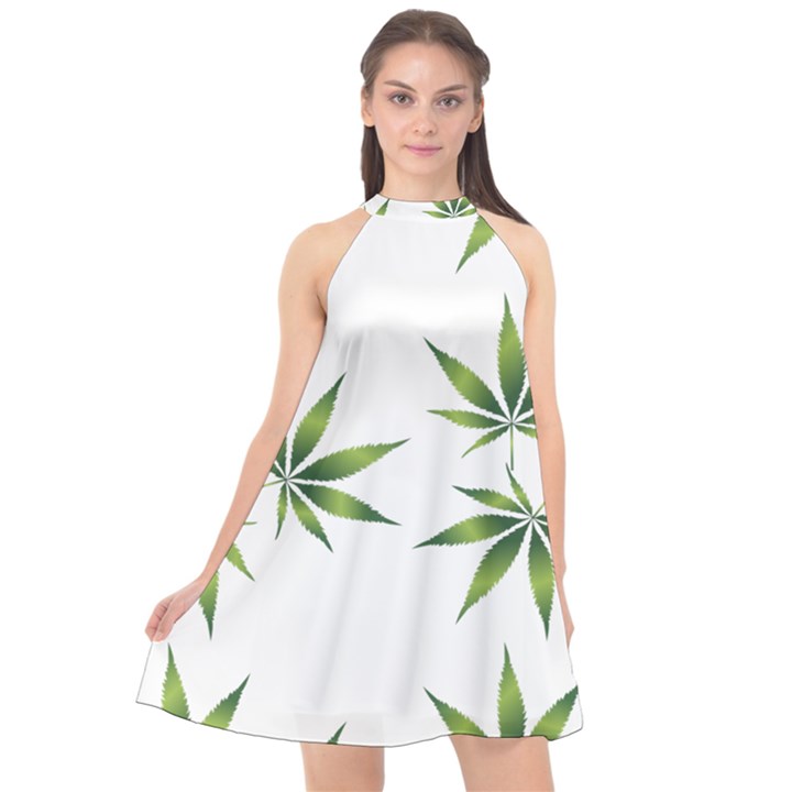 Cannabis Curative Cut Out Drug Halter Neckline Chiffon Dress 