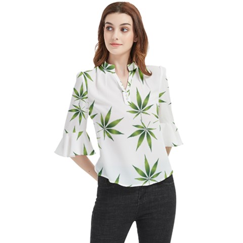 Cannabis Curative Cut Out Drug Loose Horn Sleeve Chiffon Blouse by Dutashop