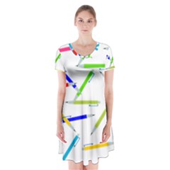 Pen Pencil Color Write Tool Short Sleeve V-neck Flare Dress by Dutashop