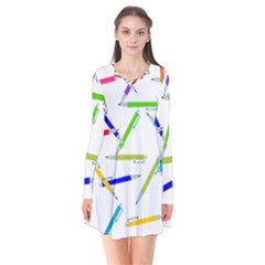 Pen Pencil Color Write Tool Long Sleeve V-neck Flare Dress by Dutashop