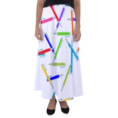 Pen Pencil Color Write Tool Flared Maxi Skirt by Dutashop