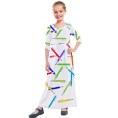 Pen Pencil Color Write Tool Kids  Quarter Sleeve Maxi Dress by Dutashop