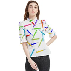 Pen Pencil Color Write Tool Frill Neck Blouse