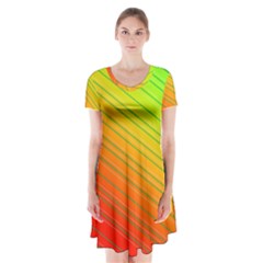 Orange Green Gradient Hunter Short Sleeve V-neck Flare Dress by Dutashop