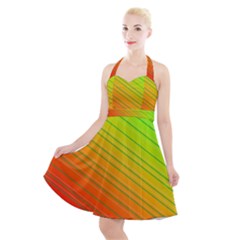 Orange Green Gradient Hunter Halter Party Swing Dress 