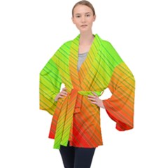 Orange Green Gradient Hunter Long Sleeve Velvet Kimono 