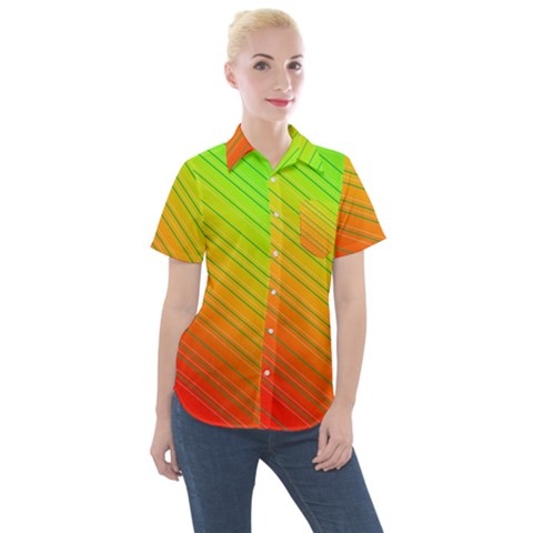 Orange Green Gradient Hunter Women s Short Sleeve Pocket Shirt by Dutashop