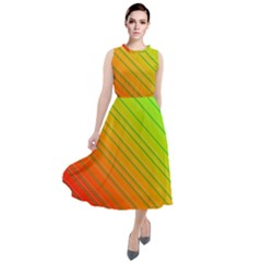 Orange Green Gradient Hunter Round Neck Boho Dress by Dutashop