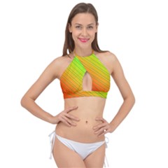 Orange Green Gradient Hunter Cross Front Halter Bikini Top