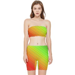 Orange Green Gradient Hunter Stretch Shorts And Tube Top Set