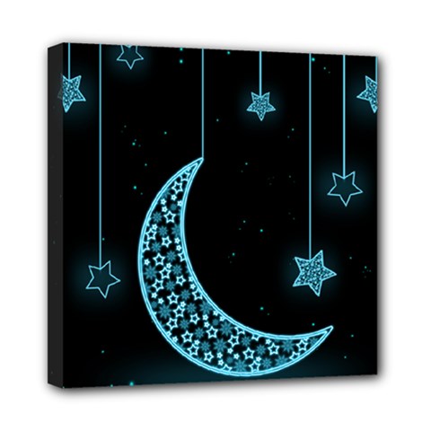 Moon Star Neon Wallpaper Mini Canvas 8  X 8  (stretched) by Dutashop