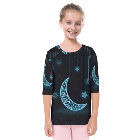 Moon Star Neon Wallpaper Kids  Quarter Sleeve Raglan Tee by Dutashop