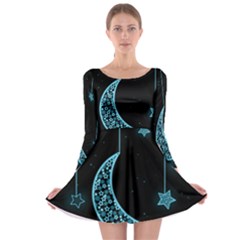 Moon Star Neon Wallpaper Long Sleeve Skater Dress by Dutashop