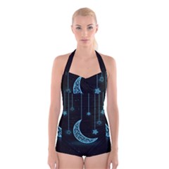 Moon Star Neon Wallpaper Boyleg Halter Swimsuit  by Dutashop