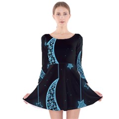 Moon Star Neon Wallpaper Long Sleeve Velvet Skater Dress by Dutashop