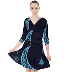 Moon Star Neon Wallpaper Quarter Sleeve Front Wrap Dress by Dutashop