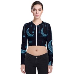 Moon Star Neon Wallpaper Long Sleeve Zip Up Bomber Jacket