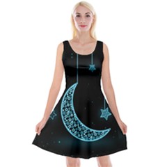 Moon Star Neon Wallpaper Reversible Velvet Sleeveless Dress by Dutashop