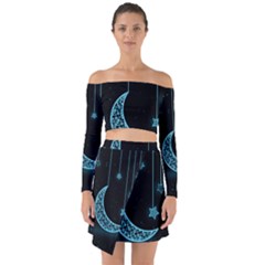 Moon Star Neon Wallpaper Off Shoulder Top With Skirt Set by Dutashop