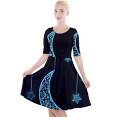 Moon Star Neon Wallpaper Quarter Sleeve A-line Dress by Dutashop