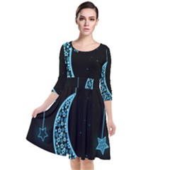 Moon Star Neon Wallpaper Quarter Sleeve Waist Band Dress by Dutashop