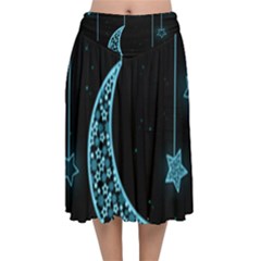 Moon Star Neon Wallpaper Velvet Flared Midi Skirt