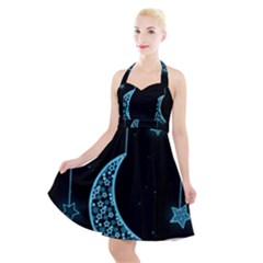 Moon Star Neon Wallpaper Halter Party Swing Dress  by Dutashop