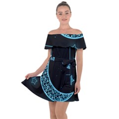 Moon Star Neon Wallpaper Off Shoulder Velour Dress by Dutashop