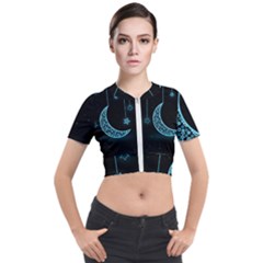 Moon Star Neon Wallpaper Short Sleeve Cropped Jacket by Dutashop