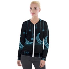 Moon Star Neon Wallpaper Velvet Zip Up Jacket by Dutashop