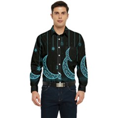 Moon Star Neon Wallpaper Men s Long Sleeve Pocket Shirt  by Dutashop