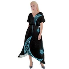 Moon Star Neon Wallpaper Cross Front Sharkbite Hem Maxi Dress by Dutashop