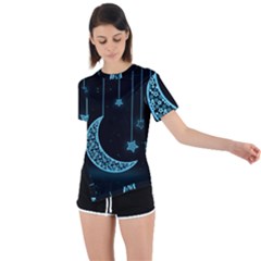 Moon Star Neon Wallpaper Asymmetrical Short Sleeve Sports Tee