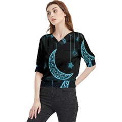 Moon Star Neon Wallpaper Quarter Sleeve Blouse