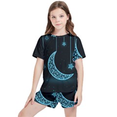 Moon Star Neon Wallpaper Kids  Tee And Sports Shorts Set