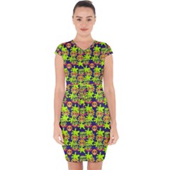 Smiley Background Smiley Grunge Capsleeve Drawstring Dress 